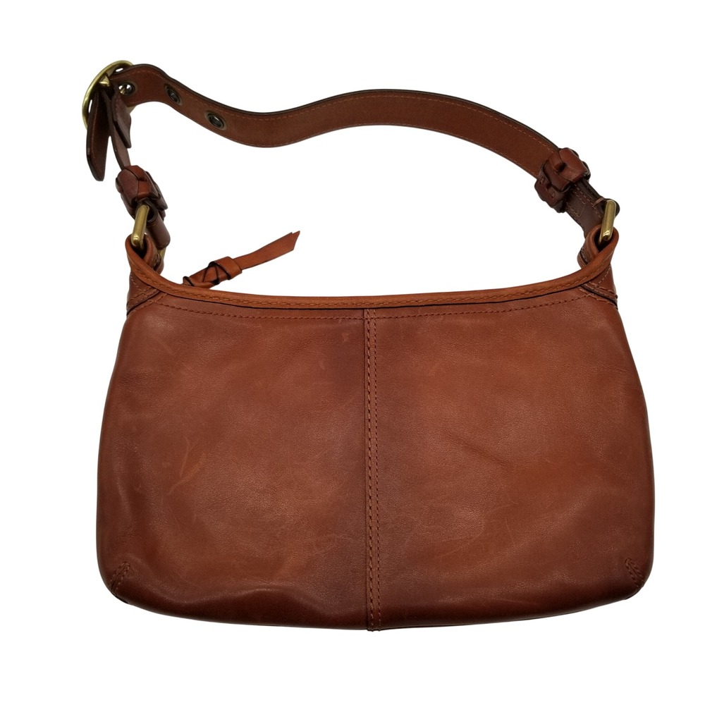 VTG Coach Bleecker Shoulder Bag Women Small Brown Leather Legacy Stripe 11415